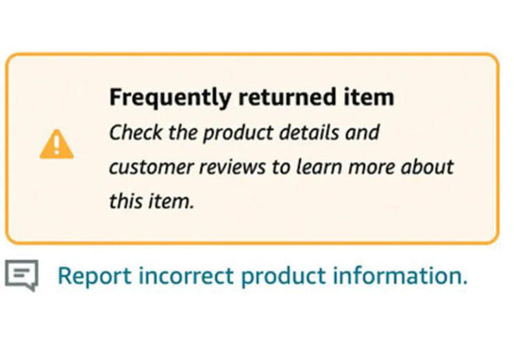 Amazon frequently returned item badge on product listing
