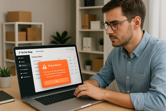 A TikTok Shop seller receiving a price warning notification during product listing.