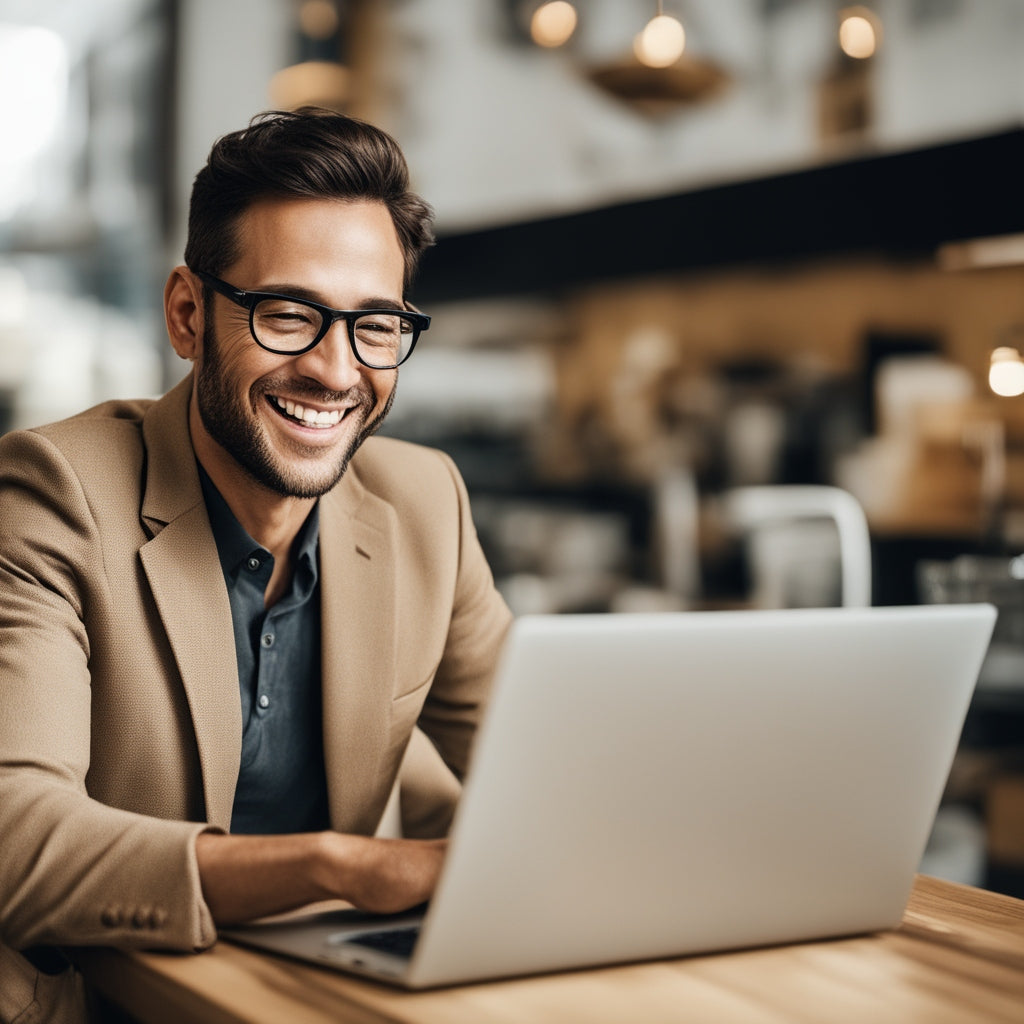 A business owner smiling while analyzing customer loyalty data on a laptop without offering discounts.