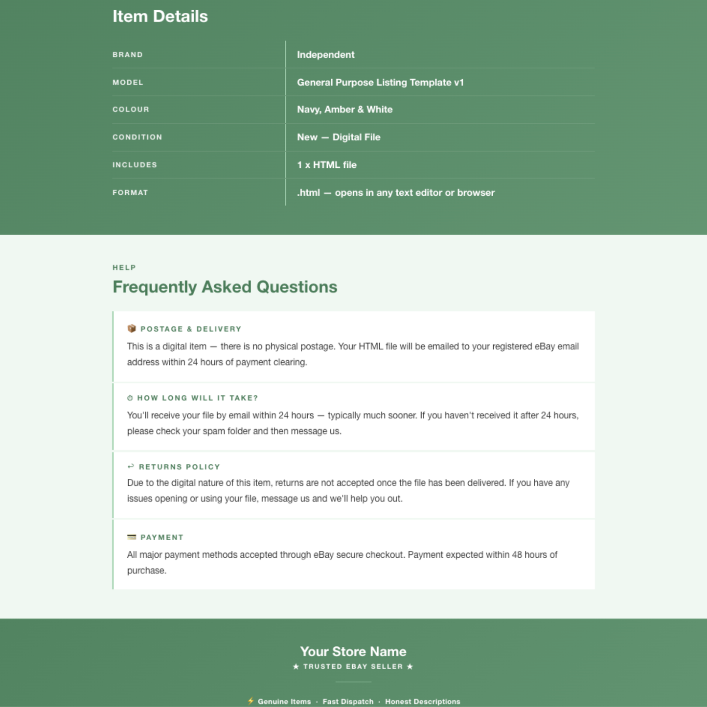Modern Responsive HTML eBay Listing Template | Instant Download