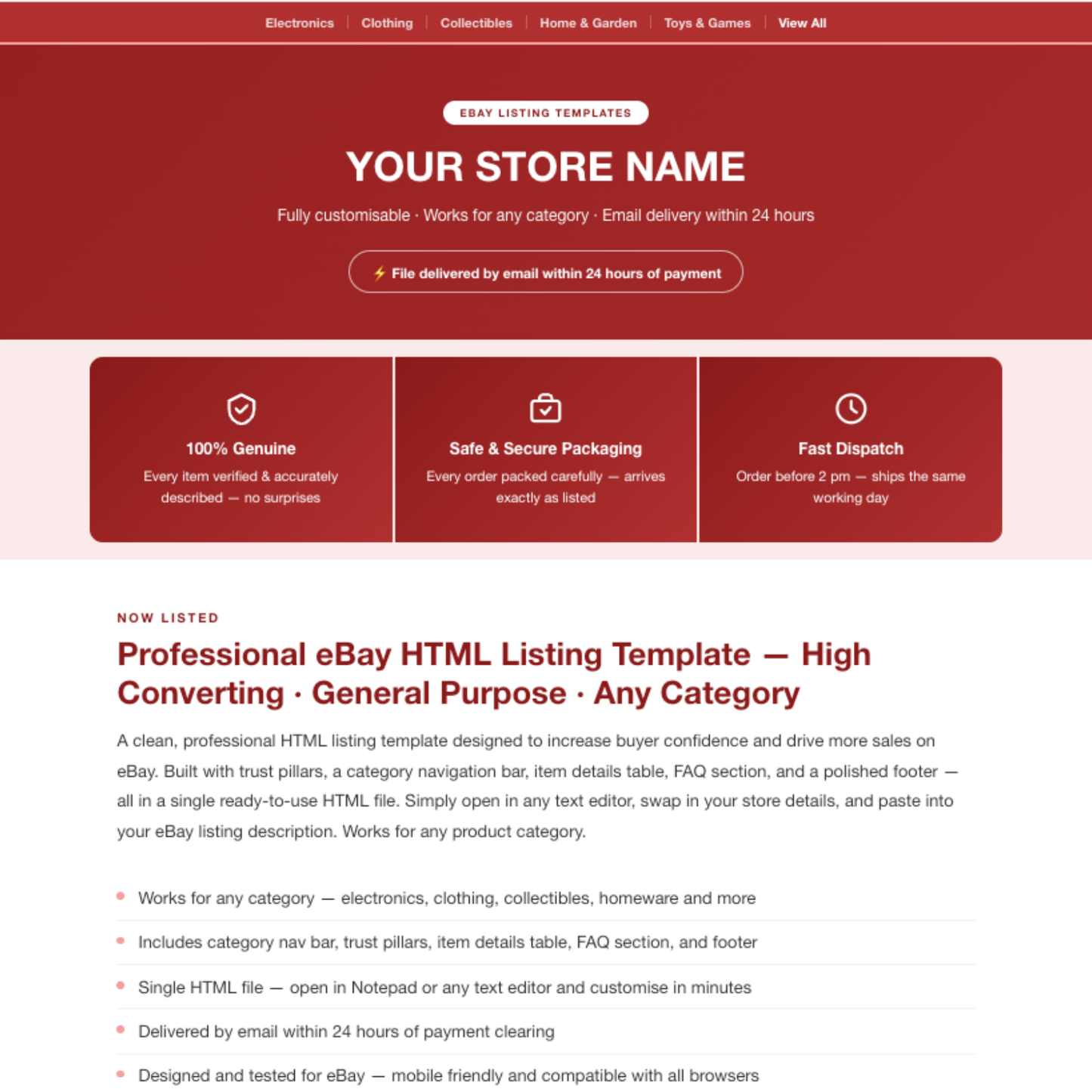 Modern Responsive HTML eBay Listing Template | Instant Download