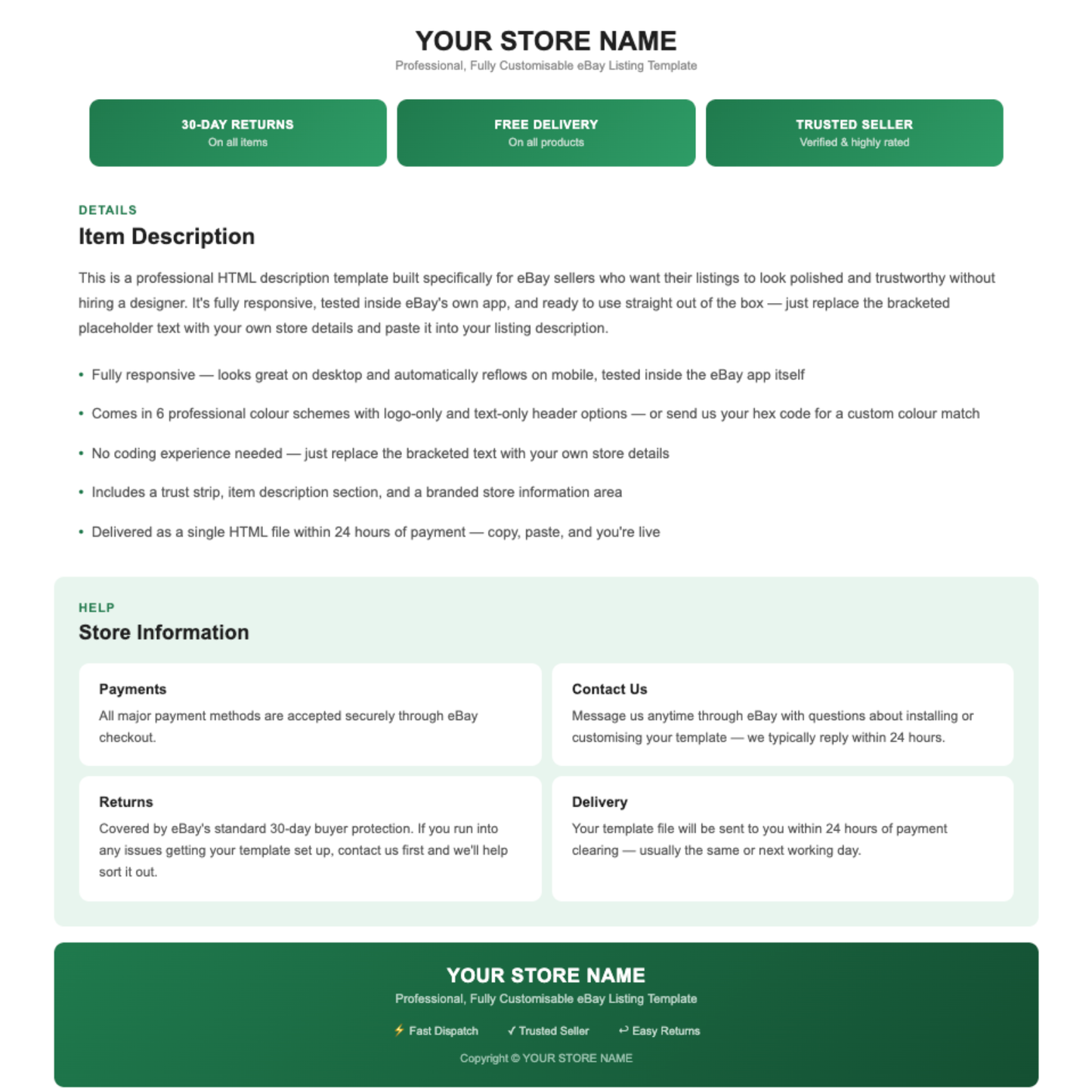 Minimal Modern Responsive HTML eBay Listing Template | Instant Download