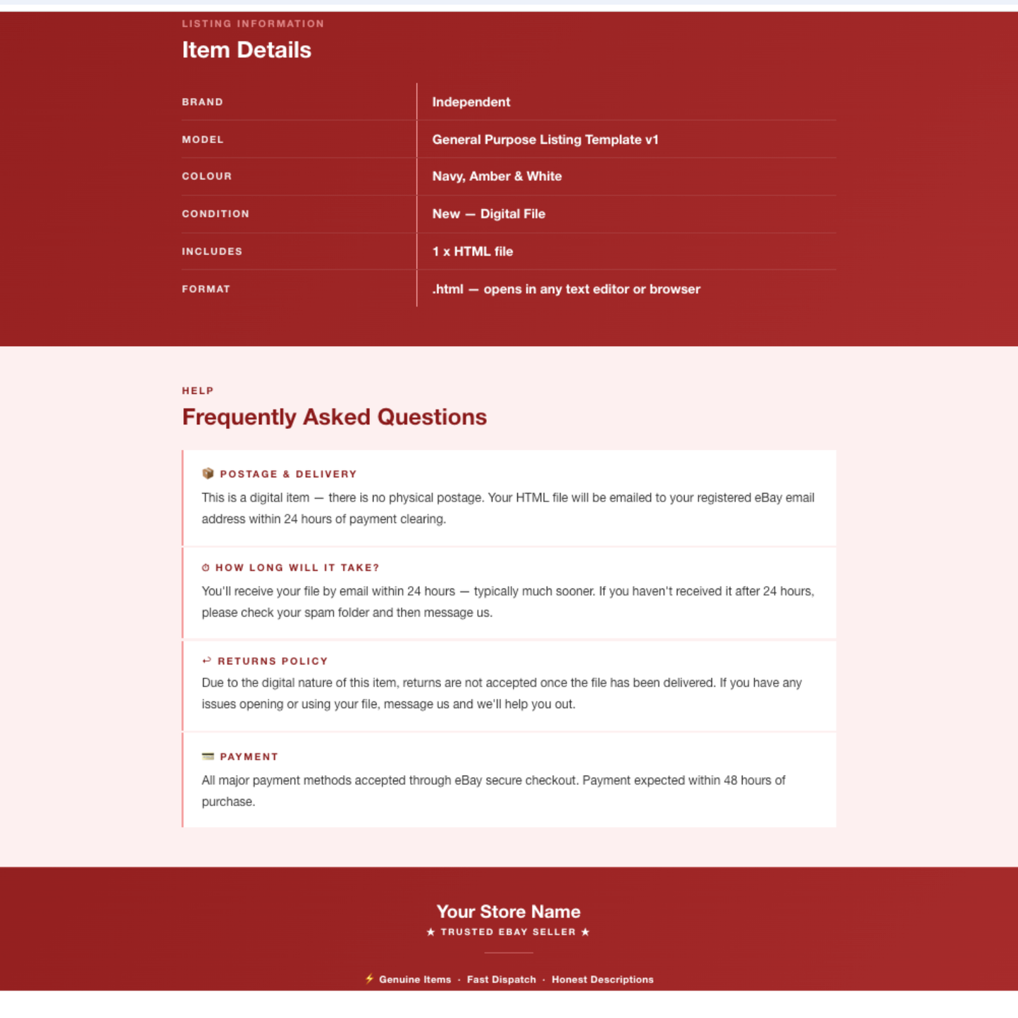 Modern Responsive HTML eBay Listing Template | Instant Download