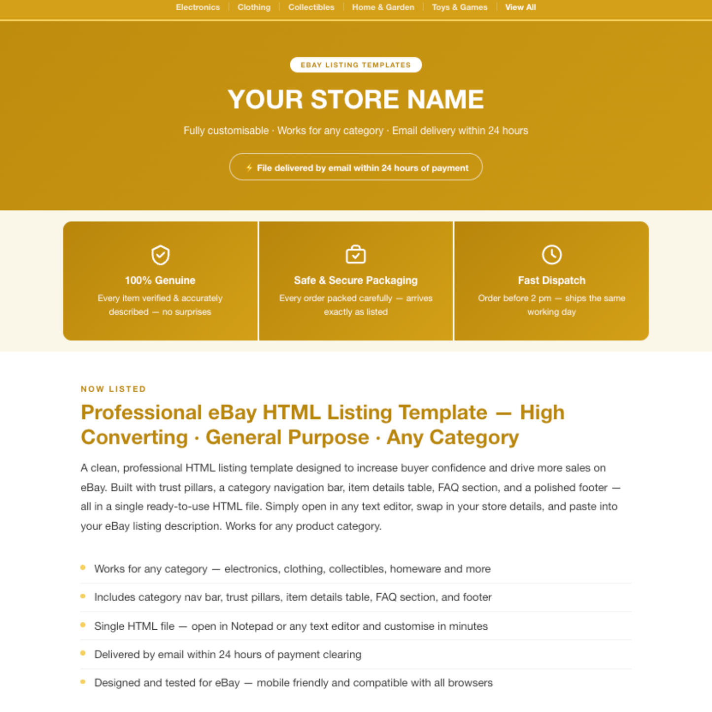 Modern Responsive HTML eBay Listing Template | Instant Download