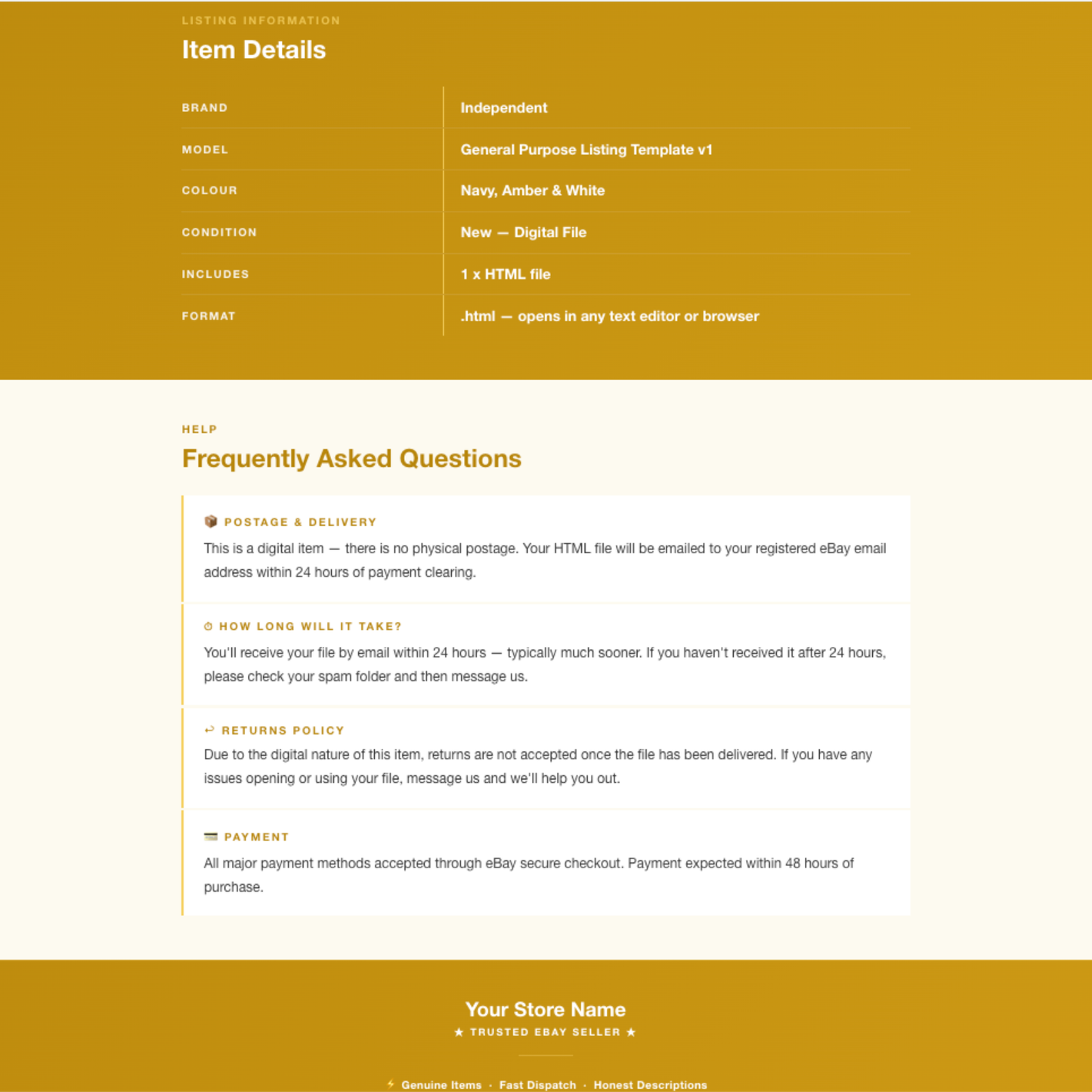 Modern Responsive HTML eBay Listing Template | Instant Download
