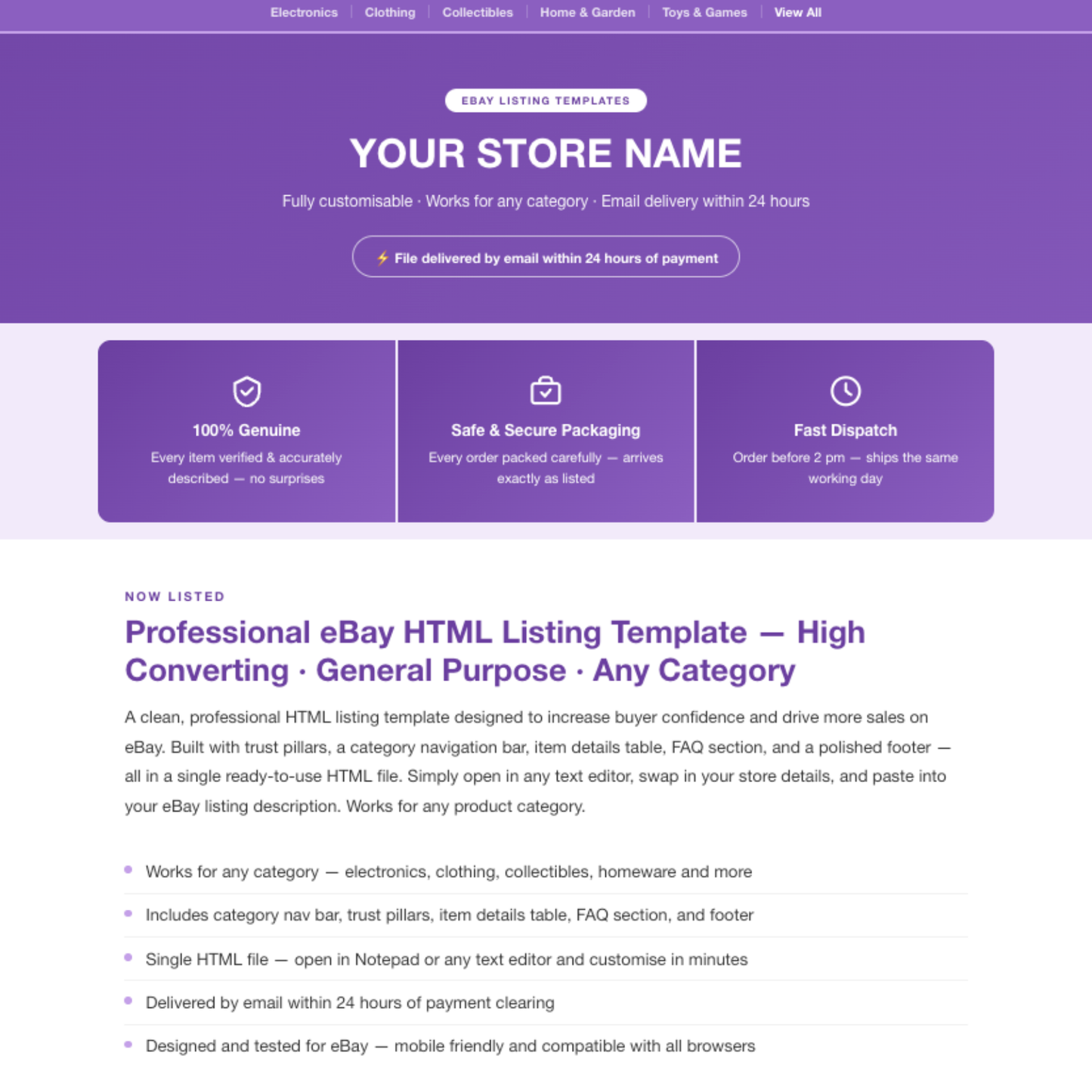 Modern Responsive HTML eBay Listing Template | Instant Download