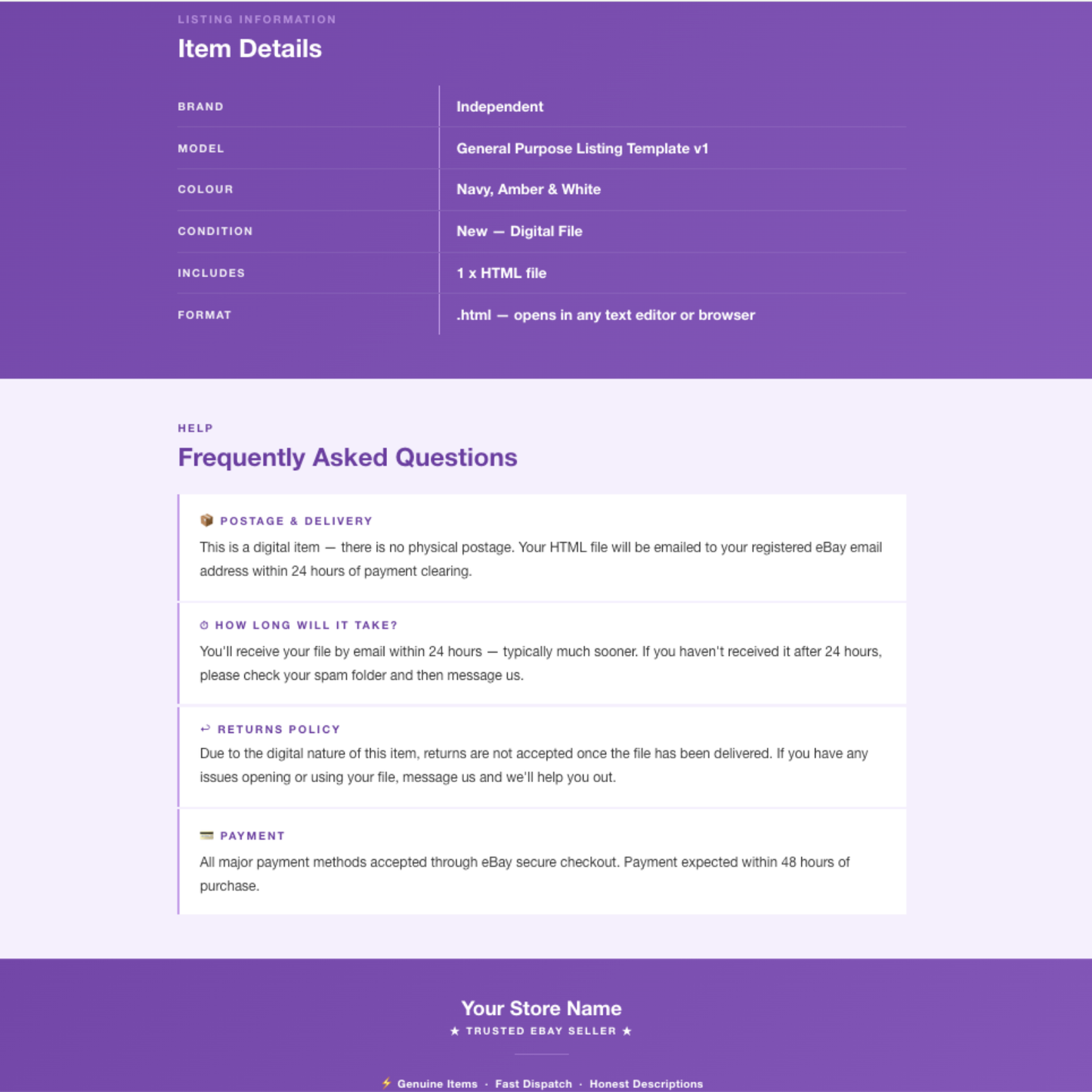 Modern Responsive HTML eBay Listing Template | Instant Download