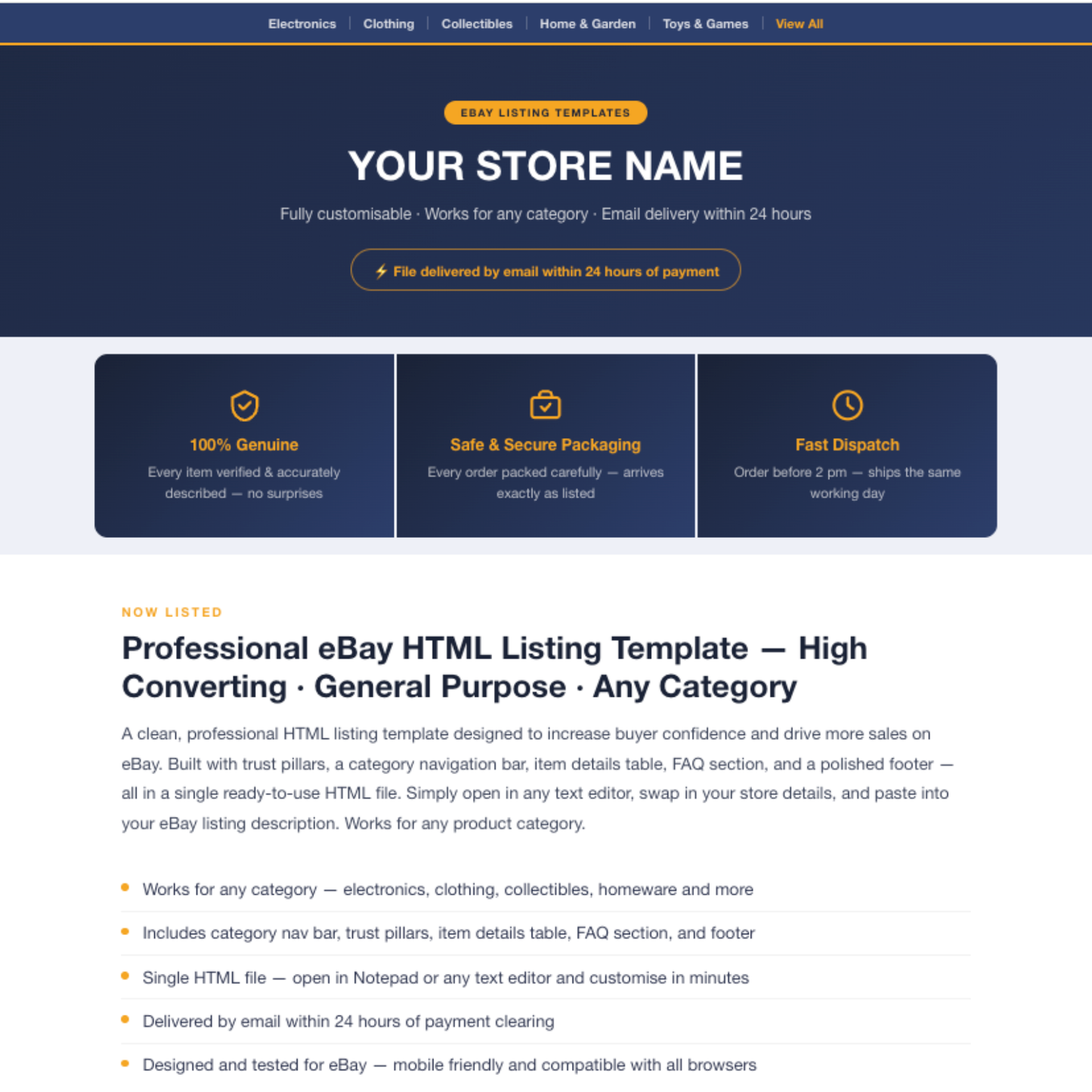 Modern Responsive HTML eBay Listing Template | Instant Download