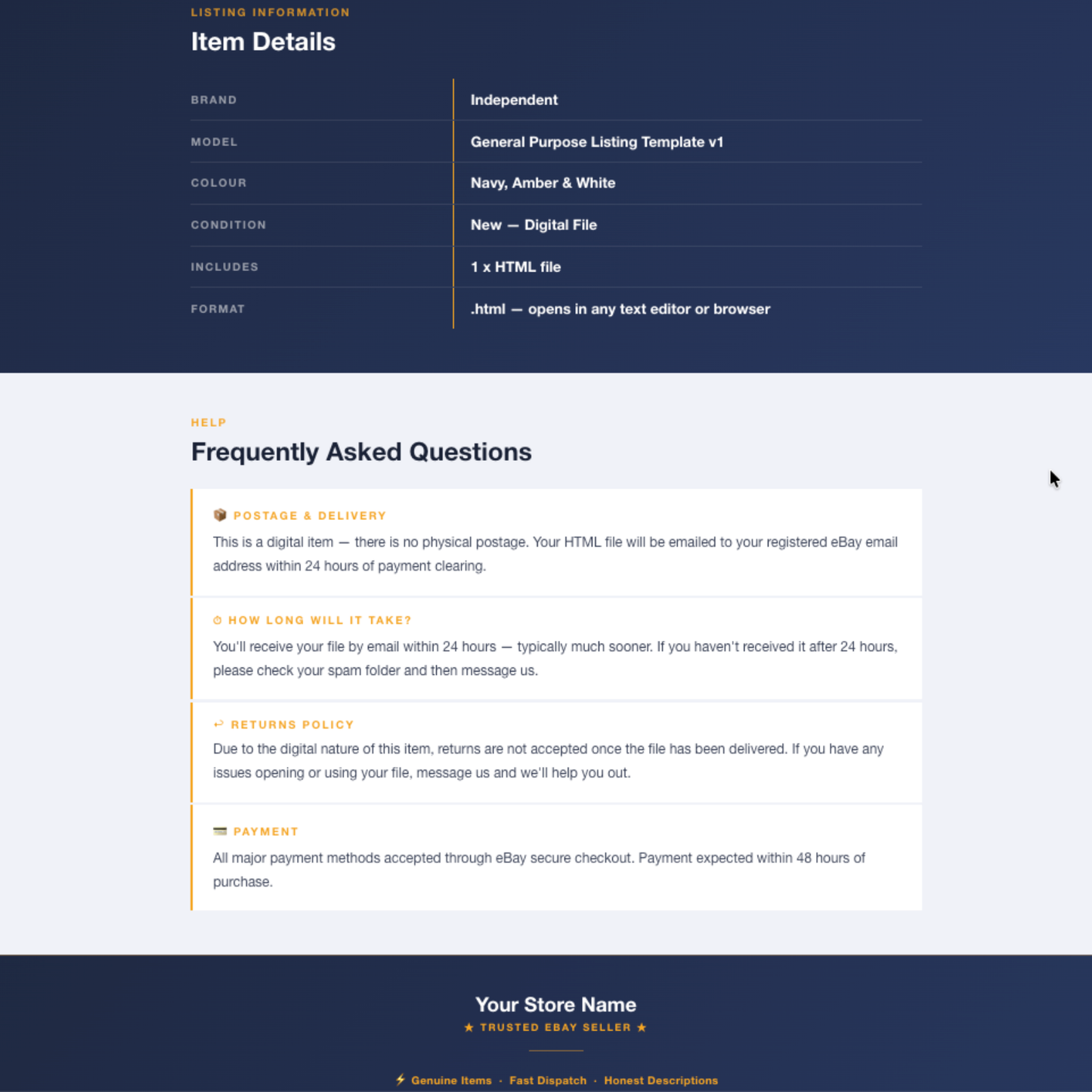 Modern Responsive HTML eBay Listing Template | Instant Download
