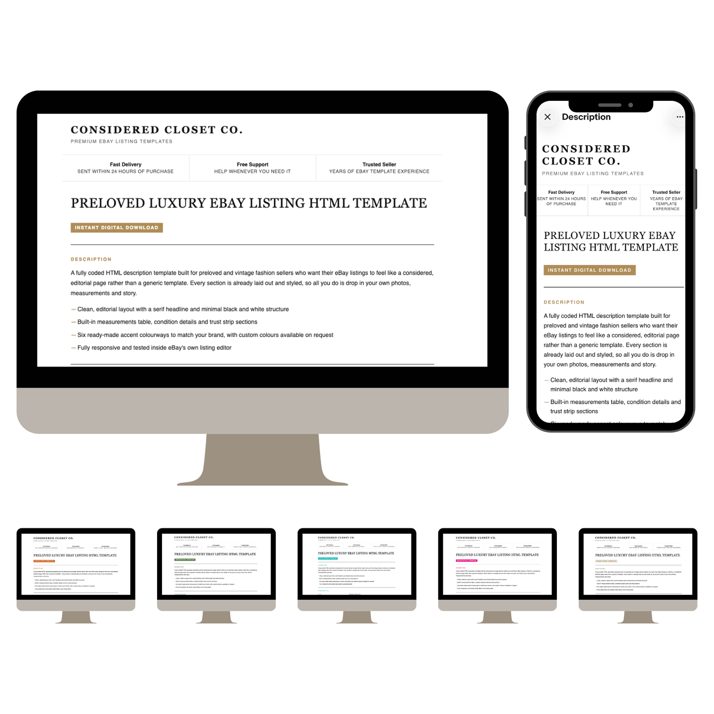 Luxury Preloved Fashion Responsive HTML eBay Listing Template | Instant Download