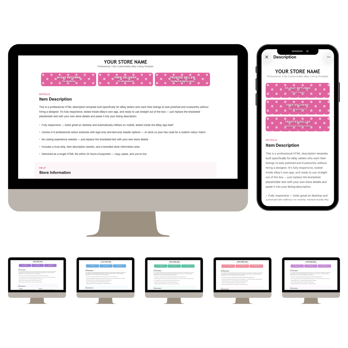 Polka Dot Modern Responsive HTML eBay Listing Template | Instant Download