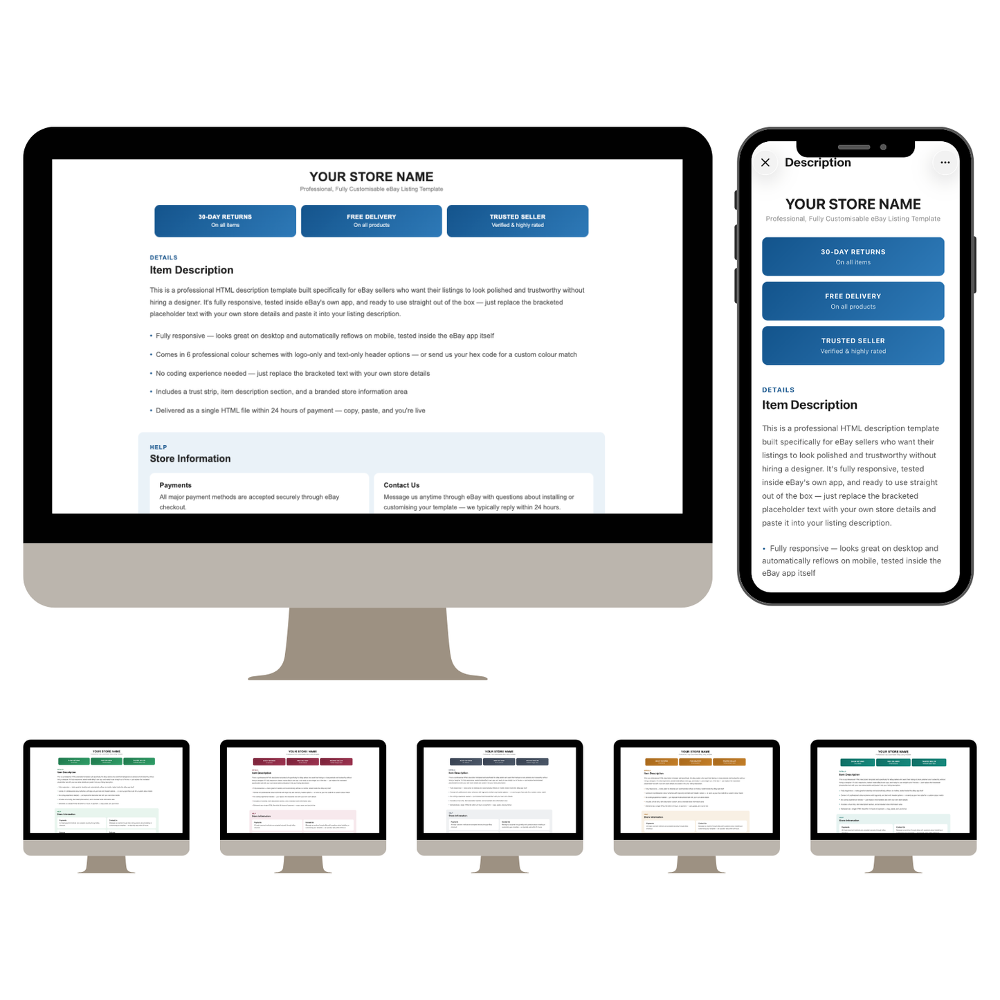 Minimal Modern Responsive HTML eBay Listing Template | Instant Download