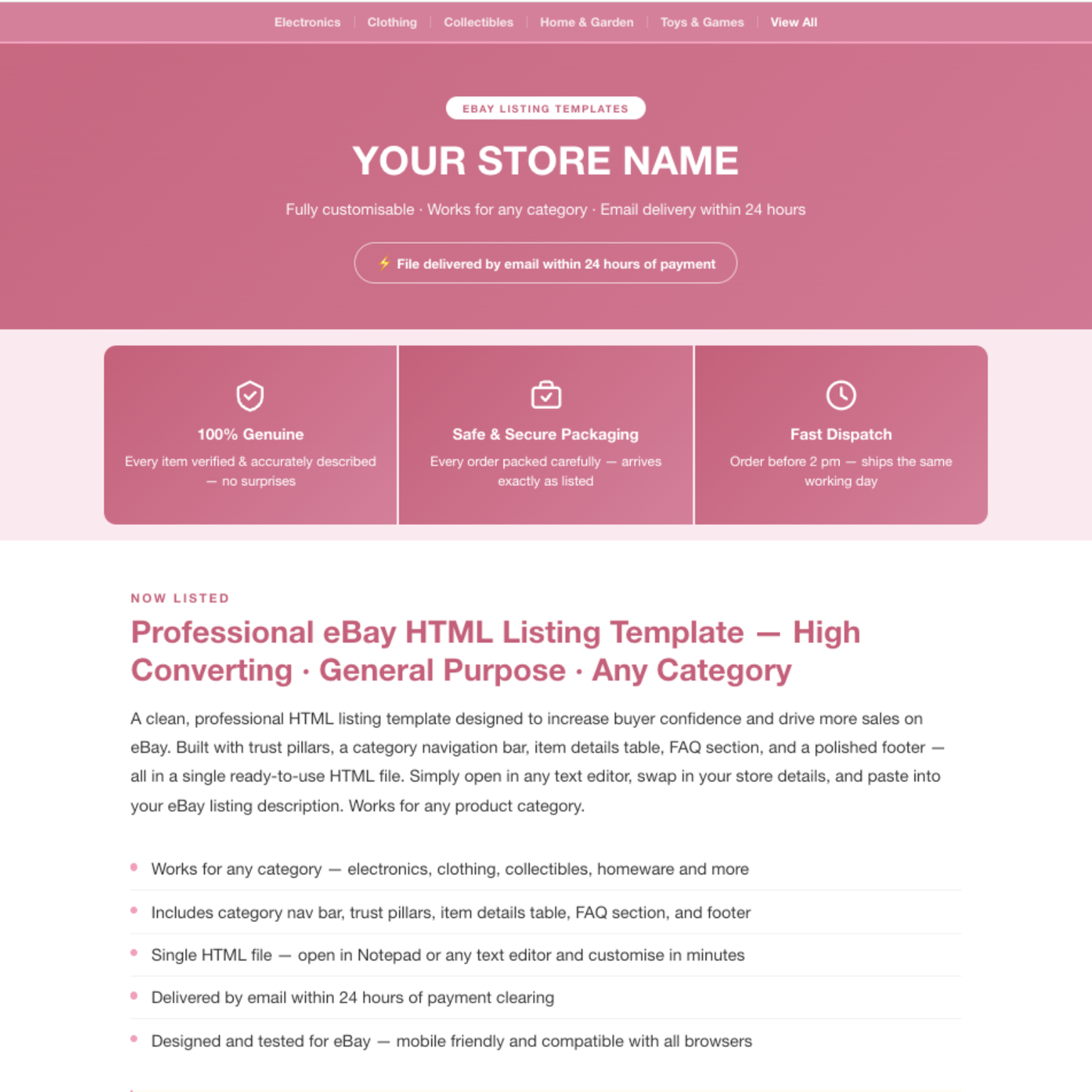 Modern Responsive HTML eBay Listing Template | Instant Download