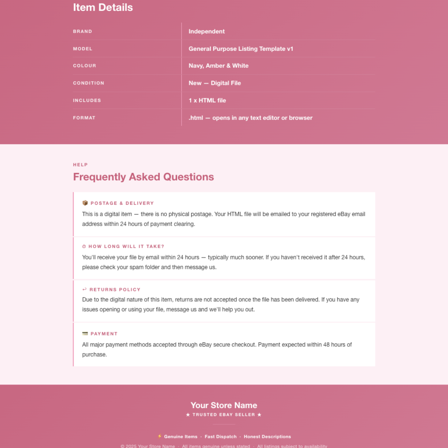 Modern Responsive HTML eBay Listing Template | Instant Download