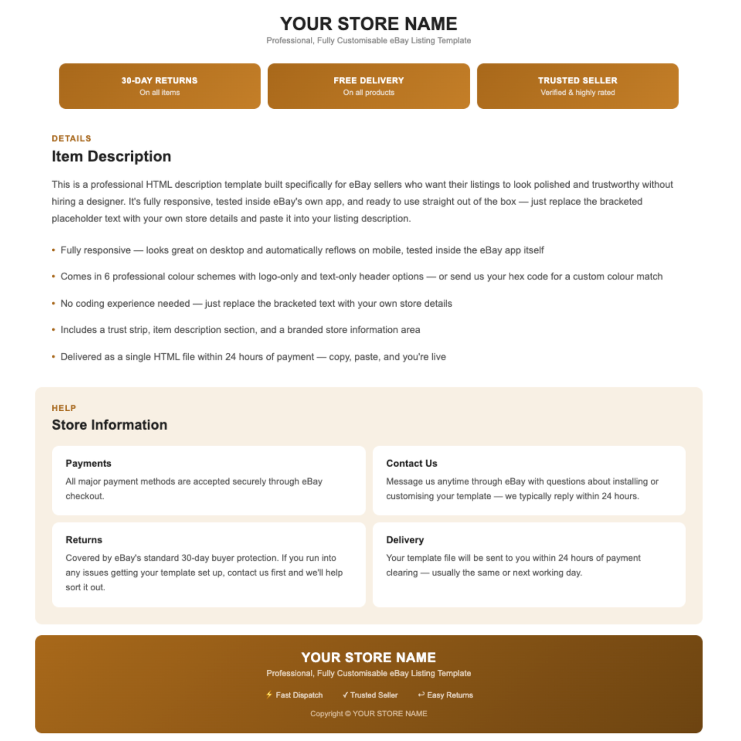 Minimal Modern Responsive HTML eBay Listing Template | Instant Download