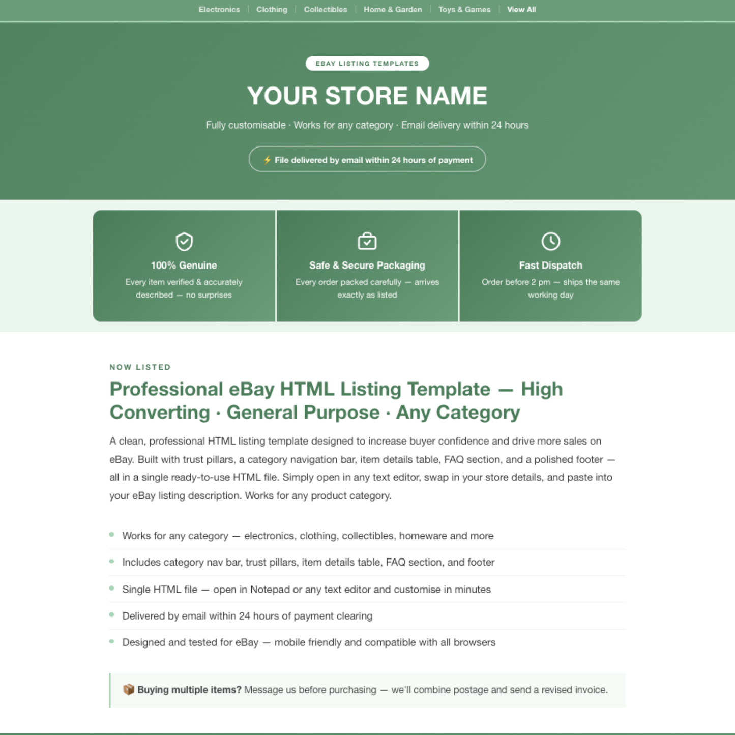 Modern Responsive HTML eBay Listing Template | Instant Download