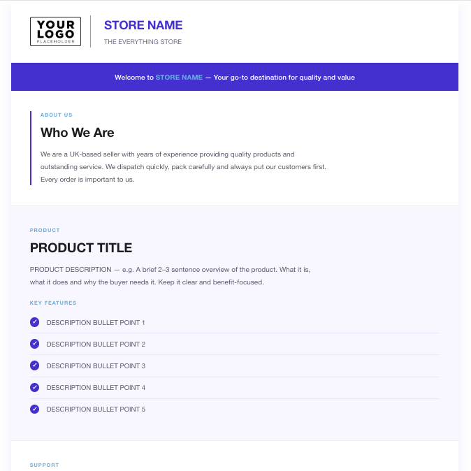 Professional eBay Store HTML Description Responsive Template | 7 Premium Colour Themes