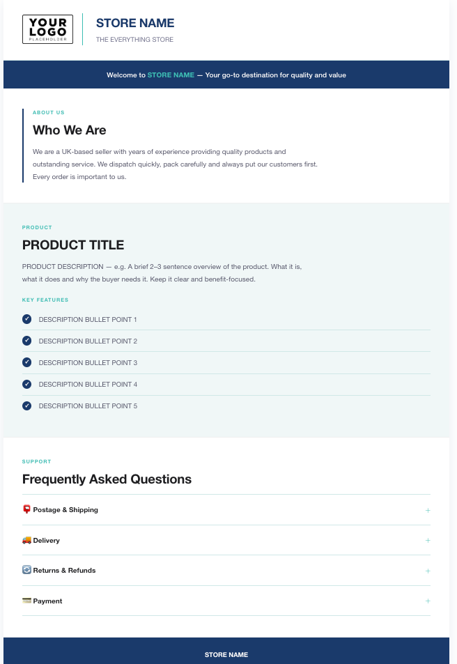Professional eBay Store HTML Description Responsive Template | 7 Premium Colour Themes
