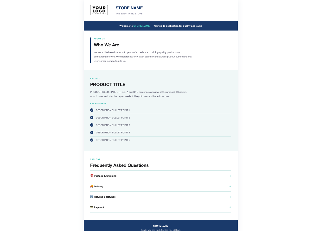 Professional eBay Store HTML Description Responsive Template | 7 Premium Colour Themes