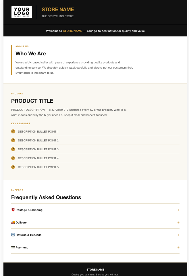 Professional eBay Store HTML Description Responsive Template | 7 Premium Colour Themes