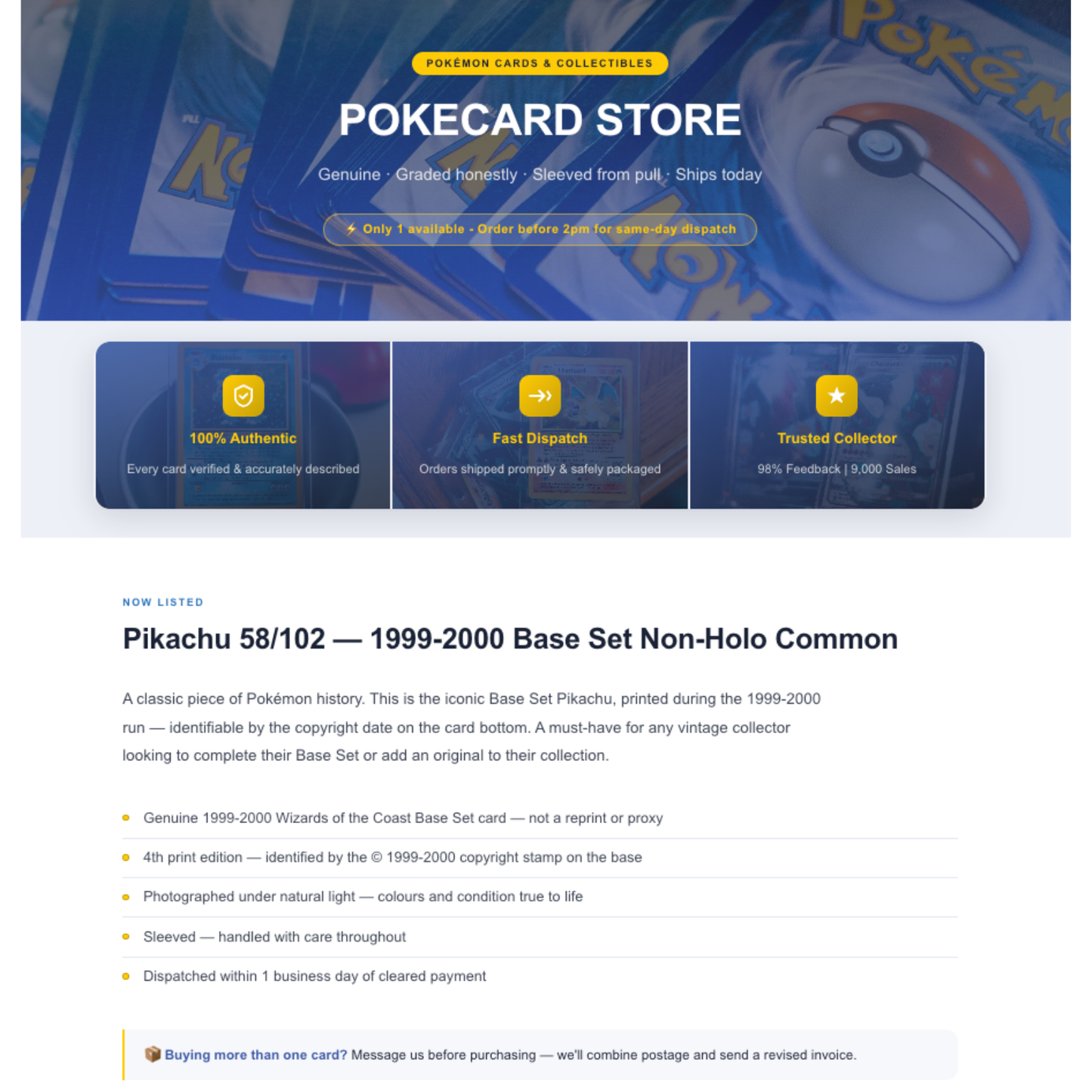 Pokémon Card eBay HTML Description Template High Converting Reseller Template Responsive Design
