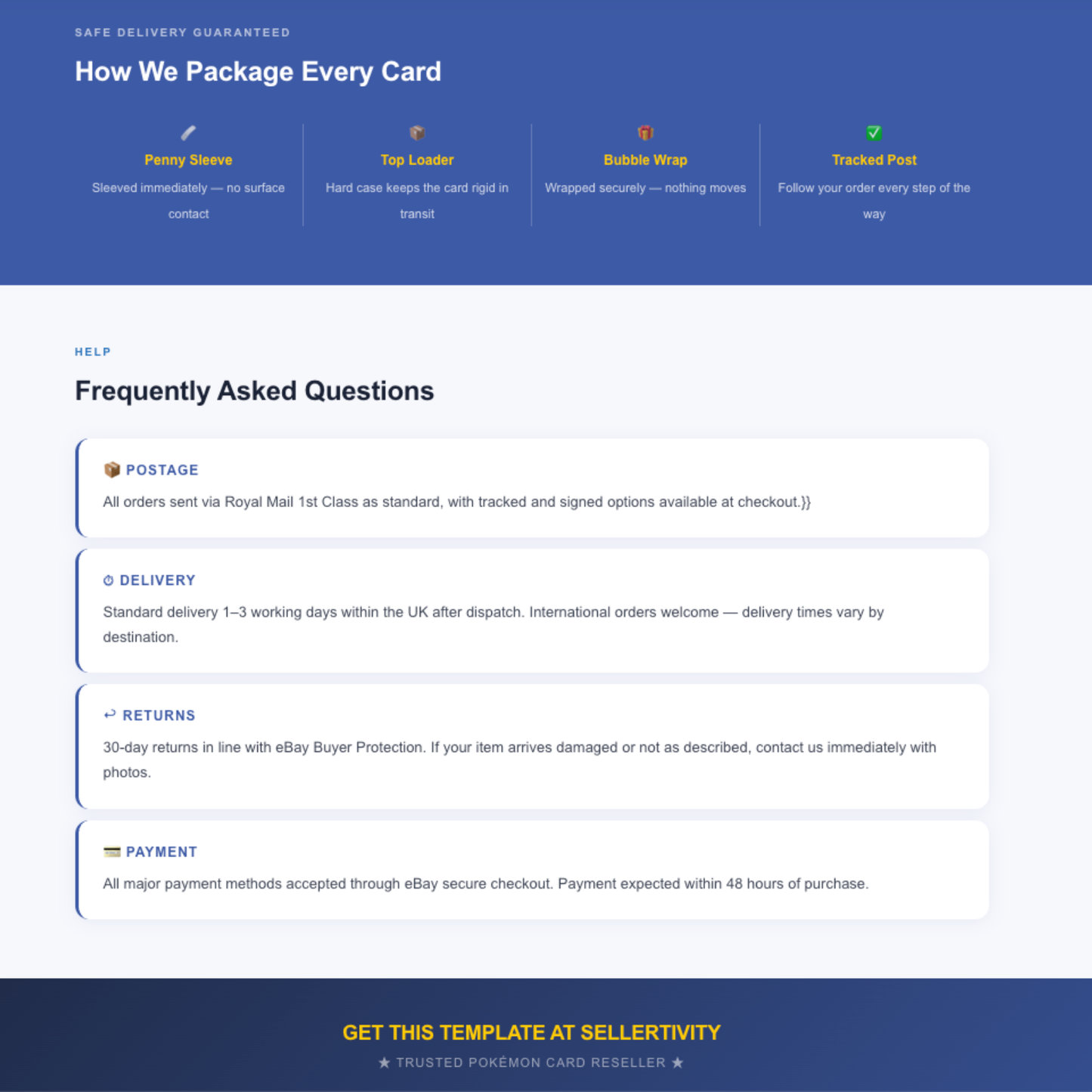 Pokémon Card eBay HTML Description Template High Converting Reseller Template Responsive Design