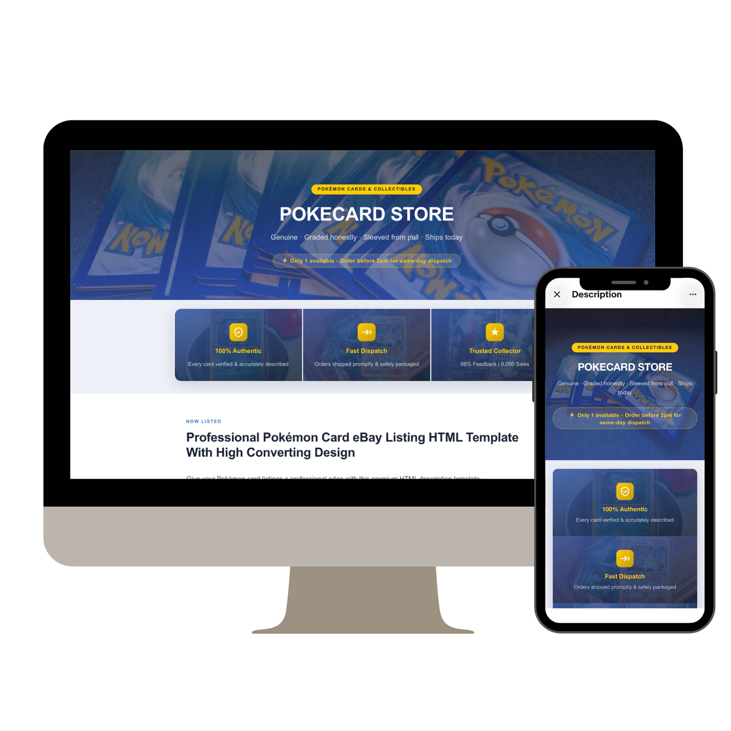 Pokémon Card eBay HTML Description Template High Converting Reseller Template Responsive Design