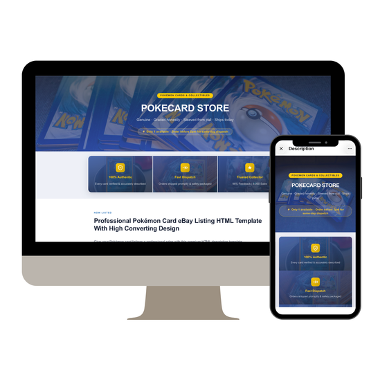 Pokémon Card eBay HTML Description Template High Converting Reseller Template Responsive Design
